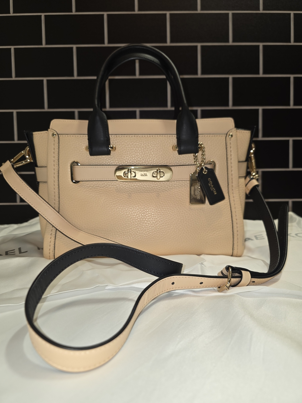 Coach Pebbled Leather Swagger 27 in Peach Salmon and Black (Style 34417) - Picture 16 of 16